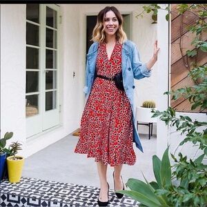 J.Crew Rudbeckia Red Heart Print Collared Midi Valentines Day Sz 00 (runs big)